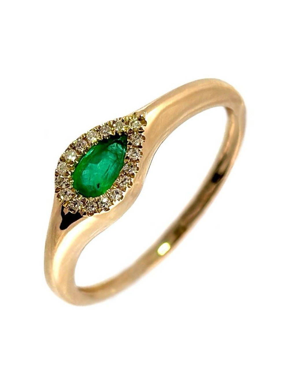 14K Real Solid Yellow Gold Natural Emerald and Diamond Ring 0.05ctw Size 6.5